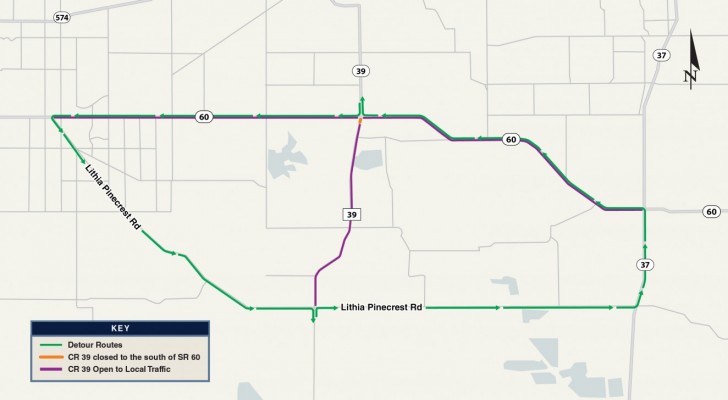CR 39 to the south of SR 60 Closing in Plant City